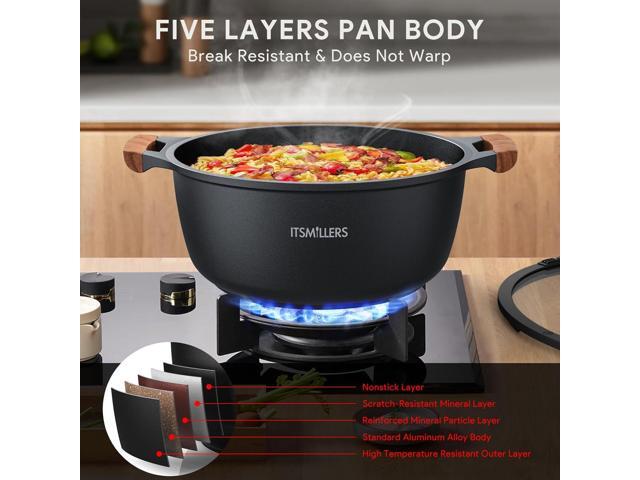 Nonstick Stock Pot,6.5 Qt Elegant Aluminum Ceramic Casserole with Pour Spout Lid, Induction Bottom