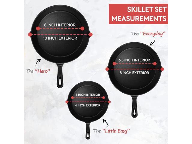 Cast Iron Skillet 3-Piece Set - Heavy-Duty Professional Restaurant Chef Quality Pre-Seasoned Pan Cookware Set - 10', 8', 6' Pans - For Frying,...