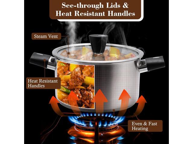 Pots and Pans Set, 6-Piece Stainless Steel Kitchen Cookware Set with Stay-Cool Handles, kitchen Cooking Sets Pots and Pans Compatible with Gas,...