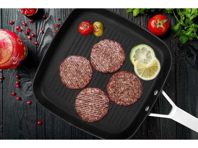 MsMk Square Grill Pan with Lid, 9.5 Inch Titanium and Ceramic Nonstick Grilling Skillet PanStay-Cool HandleCompatible with All StovetopsPFOA...