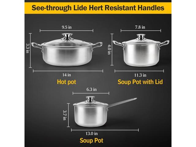 Wodillo 6Pcs Pots and Pans Set, Stainless Steel Pot Set, Nonstick Kitchen Cookware Set, Induction Pots Set with Stay-Cool Handle, Works with...
