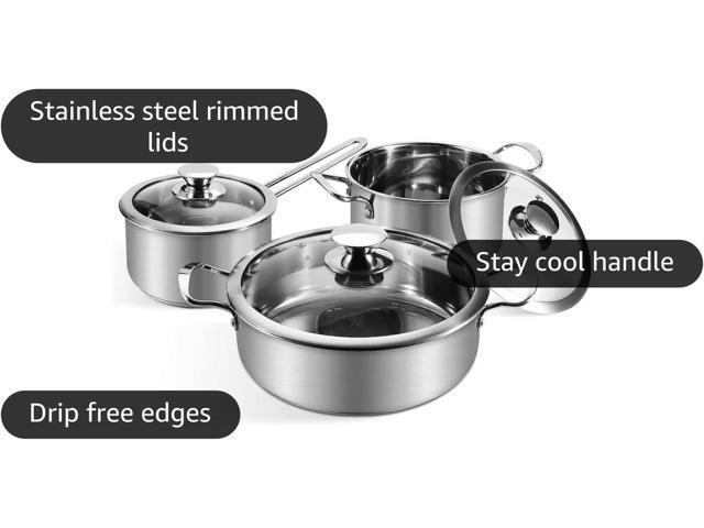 Wodillo 6Pcs Pots and Pans Set, Stainless Steel Pot Set, Nonstick Kitchen Cookware Set, Induction Pots Set with Stay-Cool Handle, Works with...