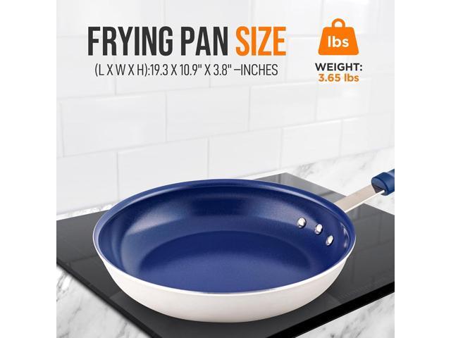 NutriChef 10' Medium Fry Pan - Medium Skillet Nonstick Frying Pan with Silicone Handle, Ceramic Coating, Blue Silicone Handle, Stain-Resistant And...