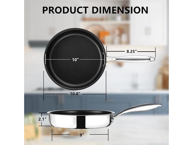 TeamFar Frying Pan, 10 inch Stainless Steel 3-ply Nonstick Fry Egg Omelet Pan Skillet with Long Handle, for Induction Gas Glass Ceramic Stovetops,...