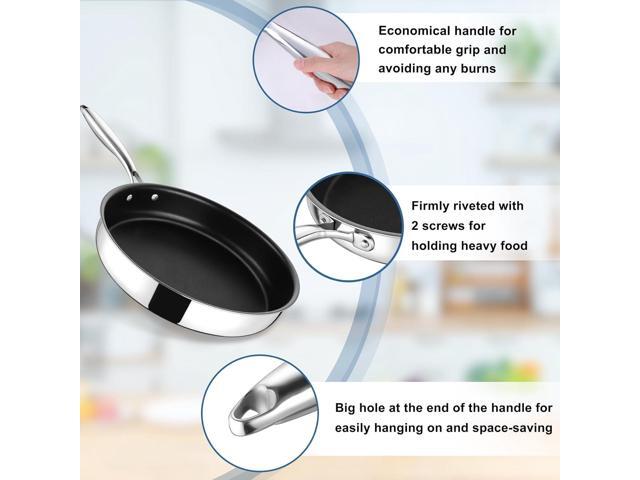 TeamFar Frying Pan, 10 inch Stainless Steel 3-ply Nonstick Fry Egg Omelet Pan Skillet with Long Handle, for Induction Gas Glass Ceramic Stovetops,...