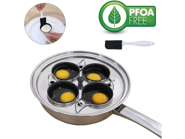 4 Cups Egg Poacher Pan - Stainless Steel Poached Egg Cooker Induction Cooktop Egg Poachers Cookware Set with 4 Nonstick Large PFOA FREE Egg...