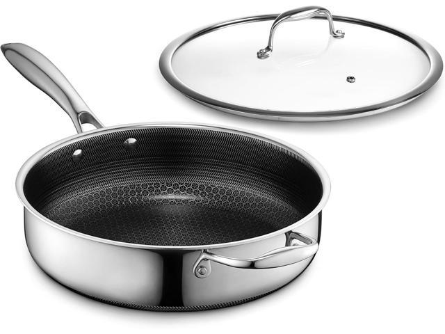 HexClad Hybrid Nonstick 3.3 Qt Deep Sauté Pan and Lid, Dishwasher and Oven-Safe, Induction Ready, Compatible with All Cooktops