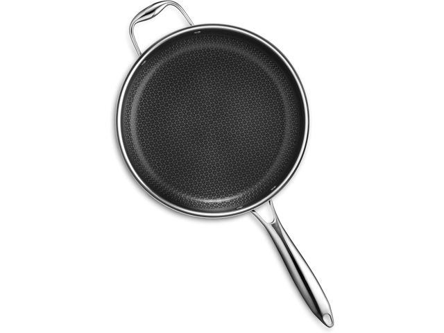 HexClad Hybrid Nonstick 3.3-Quart Deep Sauté Pan with Tempered Glass Lid, Stay-Cool Handle, Dishwasher-Friendly, Oven-Safe Up to 900°F, Induction...