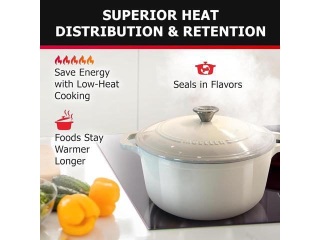 Mueller Cast Iron Dutch Oven Pot with Lid, 6 Quart Enameled, Dual Handles, Stainless Steel Knob, Stew Pot, Induction Pot - For Braising, Roasting,...