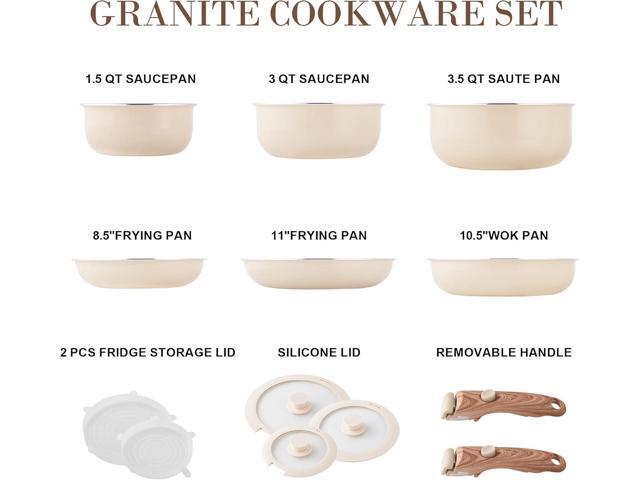 Nonstick Cookware Set - YIIFEEO Stackable Pots and Pans Set Detachable Handle Camping Cookware Granite Kitchen Cookware Sets Removable Handle, Non...