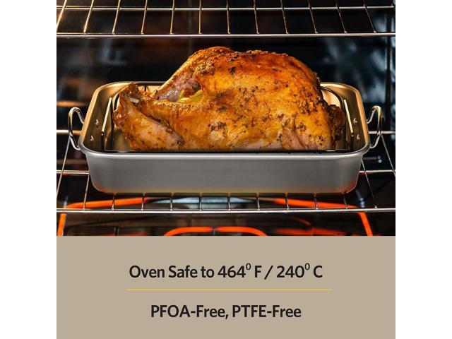 Glad Roasting Pan Nonstick 11x15 - Heavy Duty Metal Bakeware Dish with Rack - Large Oven Roaster Tray for Baking Turkey, Chicken, and Veggies
