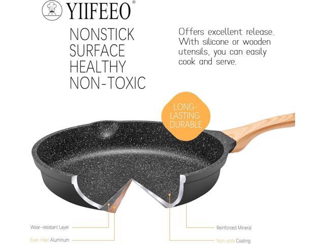 Non Stick Frying Pan Set - YIIFEEO Granite Skillet Set with 100% PFOA & PTFE Free, Induction Egg Omelette Pans for Cooking Pan Set, Cookware Set...