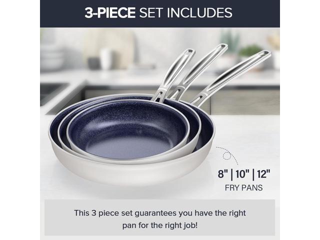 Nuwave 3-Piece 8, 10, 12 Forged Lightweight Frying Pan Set, G10 Healthy Duralon Blue Ceramic Ultra Non-Stick, Ergonomic Stay-Cool Handles,...