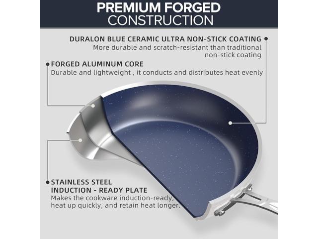 Nuwave 3-Piece 8, 10, 12 Forged Lightweight Frying Pan Set, G10 Healthy Duralon Blue Ceramic Ultra Non-Stick, Ergonomic Stay-Cool Handles,...
