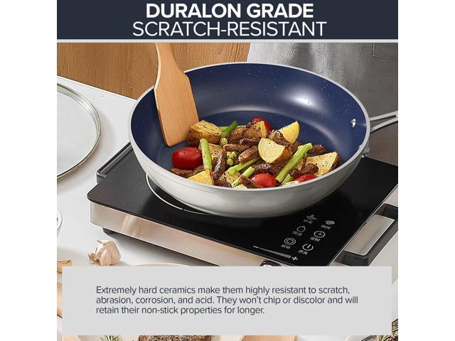 Nuwave 3-Piece 8, 10, 12 Forged Lightweight Frying Pan Set, G10 Healthy Duralon Blue Ceramic Ultra Non-Stick, Ergonomic Stay-Cool Handles,...