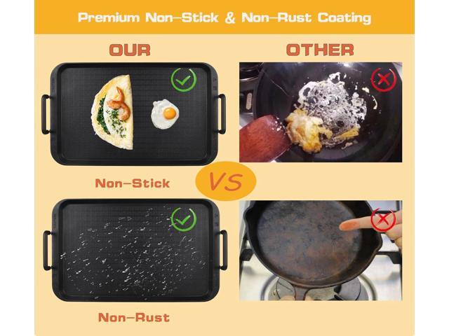 Non-Stick Aluminum Stove Top Flat Griddle, Warp-Resistant Double Burner Griddle for Glass and Gas Stove, Great for Breakfast and BBQ Indoor or...