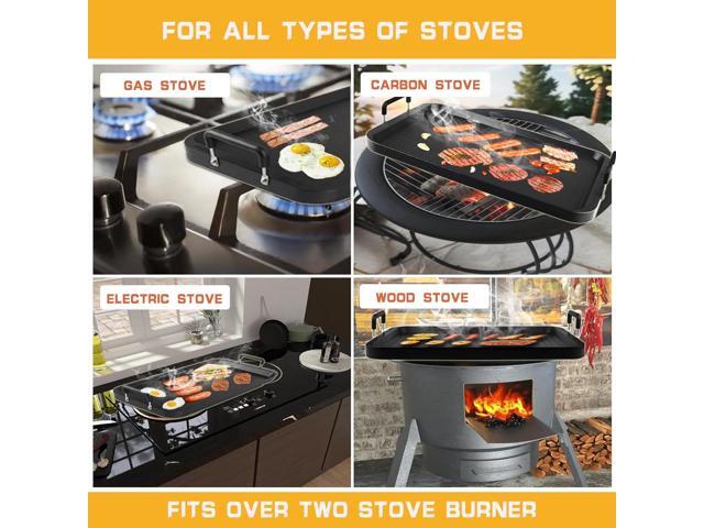 Non-Stick Aluminum Stove Top Flat Griddle, Warp-Resistant Double Burner Griddle for Glass and Gas Stove, Great for Breakfast and BBQ Indoor or...