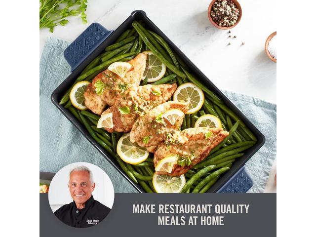 DASH Zakarian by Dash 9'x13' Nonstick Cast Iron Pan with Pour Spout and Removable Silicone Grips for Searing, Baking, Broiling, Grilling and more -...