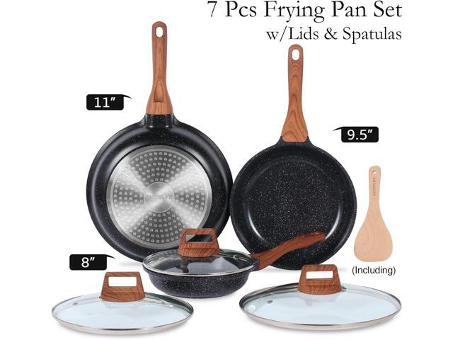 ESLITE LIFE Nonstick Ceramic Frying Pans Skillets Set with Lids, Non-Toxic Egg Omelette Kitchen Cooking Pans Compatible with All Stovetops (Gas,...