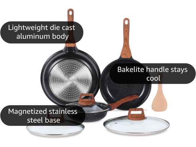 ESLITE LIFE Nonstick Ceramic Frying Pans Skillets Set with Lids, Non-Toxic Egg Omelette Kitchen Cooking Pans Compatible with All Stovetops (Gas,...