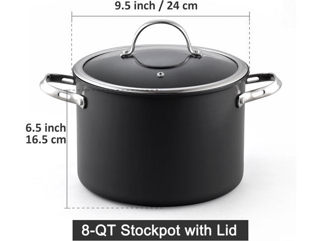 Cooks Standard Stockpot Dutch Oven Casserole with Glass Lid, 8-Quart Classic Hard Anodized Nonstick Soup Pot, Black