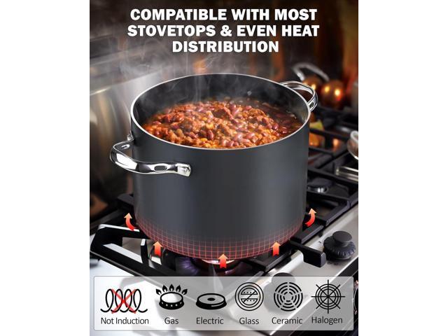 Cooks Standard Stockpot Dutch Oven Casserole with Glass Lid, 8-Quart Classic Hard Anodized Nonstick Soup Pot, Black