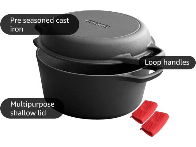 2-in-1 Pre-Seasoned Cast Iron Dutch Oven Pot with Skillet Lid Cooking Pan, Cast Iron Skillet Cookware Pan Set with Dual Handles Indoor Outdoor for...