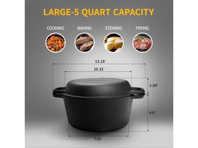 2-in-1 Pre-Seasoned Cast Iron Dutch Oven Pot with Skillet Lid Cooking Pan, Cast Iron Skillet Cookware Pan Set with Dual Handles Indoor Outdoor for...