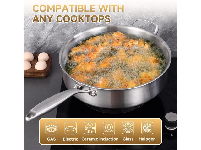 Inqibee 7 Quarts Tri-Ply Stainless Steel Sauté Pan with Lid,12 Inch Induction Deep Frying Pan, Large Skillet,Jumbo Cooker, Dishwasher and Oven...