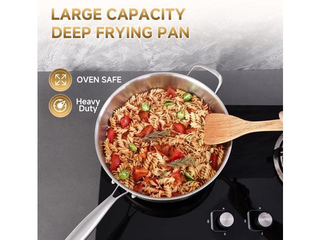 Inqibee 7 Quarts Tri-Ply Stainless Steel Sauté Pan with Lid,12 Inch Induction Deep Frying Pan, Large Skillet,Jumbo Cooker, Dishwasher and Oven...