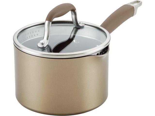 Anolon Advanced Home Hard Anodized Nonstick Sauce Pan/Saucepan with Straining and Lid, 2 Quart (2 Qt Straining Saucepan, Bronze)