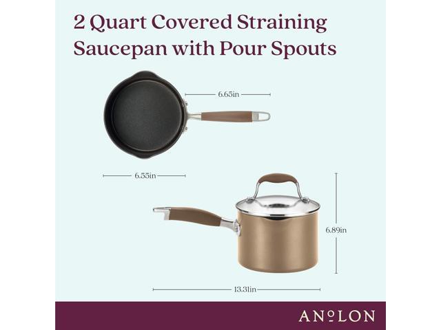 Anolon Advanced Home Hard Anodized Nonstick Sauce Pan/Saucepan with Straining and Lid, 2 Quart (2 Qt Straining Saucepan, Bronze)