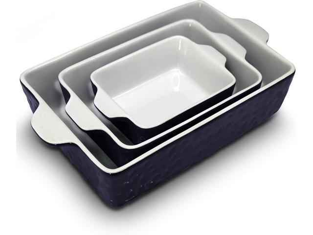 NutriChef 3-Piece Ceramic Casserole Dishes for Oven - Heavy Duty Rectangular Lasagna Baking Pans w/ Premium Nonstick Coating & Handles - PFOS,.
