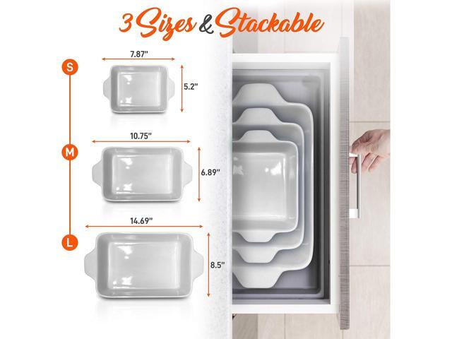 NutriChef 3-Piece Ceramic Casserole Dishes for Oven - Heavy Duty Rectangular Lasagna Baking Pans w/ Premium Nonstick Coating & Handles - PFOS,...