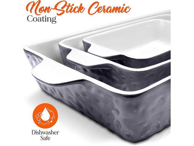 NutriChef 3-Piece Ceramic Casserole Dishes for Oven - Heavy Duty Rectangular Lasagna Baking Pans w/ Premium Nonstick Coating & Handles - PFOS,...