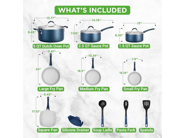 NutriChef Professional 20 Pc Kitchen Set in Navy Blue Durable Non-Stick Pots and Pans with Bakeware, Compatible with Any Cooktop, Easy Clean, 20pc