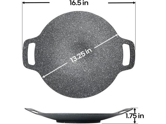 Korean style BBQ Grill Pan for Stove Top, Camping Stove and IH Stove, 13'- Round Griddle with Double Bottom, Non-stick Coating frying Pan