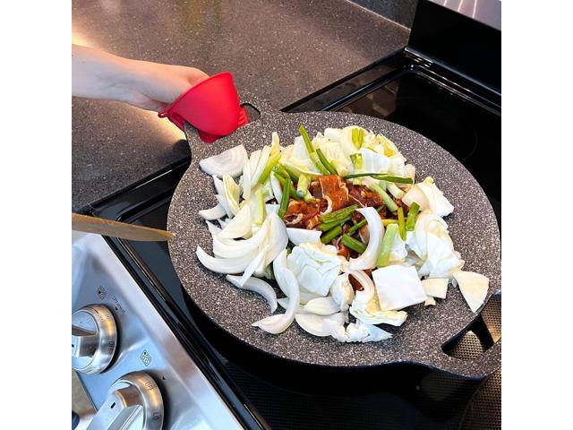 Korean style BBQ Grill Pan for Stove Top, Camping Stove and IH Stove, 13'- Round Griddle with Double Bottom, Non-stick Coating frying Pan