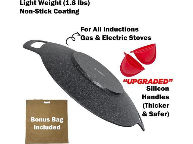 Korean style BBQ Grill Pan for Stove Top, Camping Stove and IH Stove, 13'- Round Griddle with Double Bottom, Non-stick Coating frying Pan