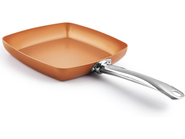 Non-Stick Copper Square Frying Pan, 9.5' Chef Skillet with Ceramic Coating, Oven Dishwasher Safe, PFOA-Free, Home Use for All Stoves