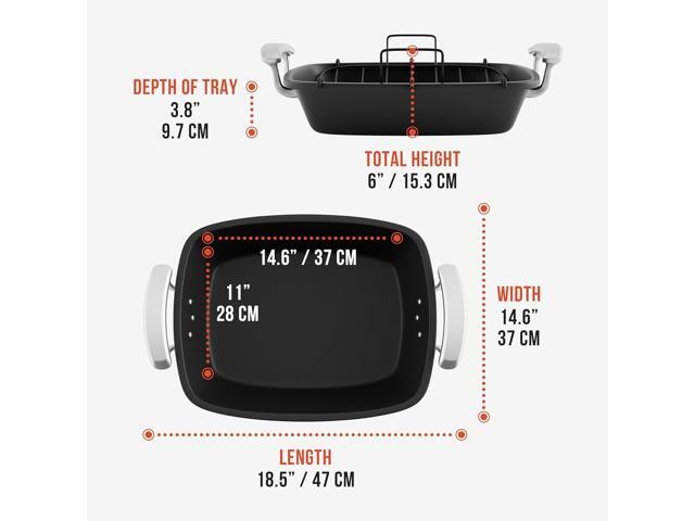 Chef Pomodoro Deluxe Large Carbon Steel Roasting Pan with U-Rack, 18.5 x 14.5-In (47 x 37 cm), Extra-Large, Grey The Ultimate Solution for...
