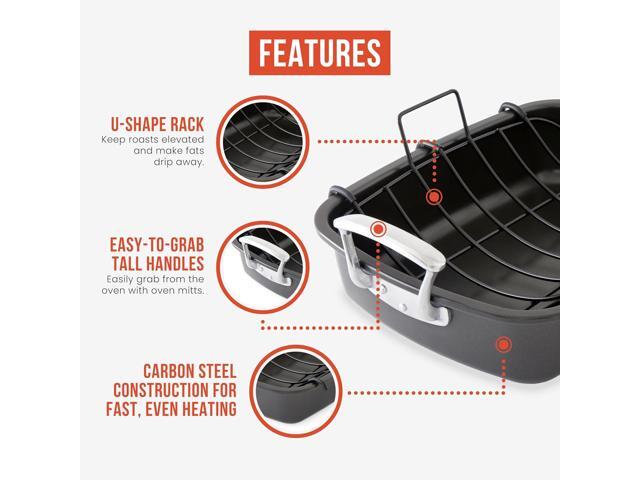 Chef Pomodoro Deluxe Large Carbon Steel Roasting Pan with U-Rack, 18.5 x 14.5-In (47 x 37 cm), Extra-Large, Grey The Ultimate Solution for...