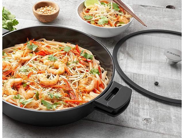 ZAVOR Noir 4.5 Qt Sauté Pan - Premium Cast Aluminum with Titanium-based Nonstick Ceramic Coating & Removable Handles - Ultra Lightweight - Oven &...
