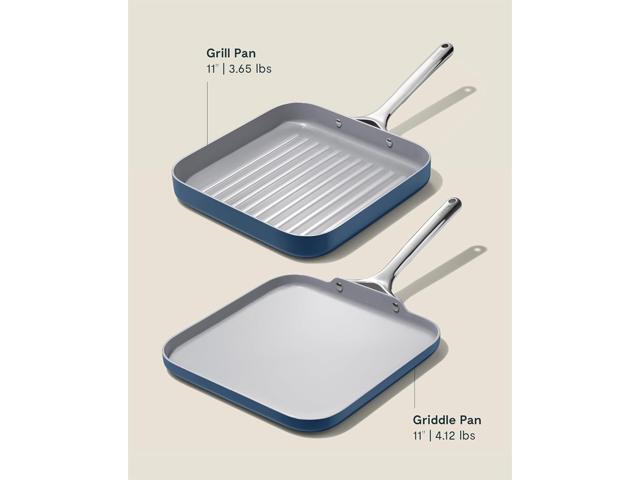 Caraway Griddle Pan & Grill Pan Duo - Non-Stick Ceramic Coated - Non Toxic, PTFE & PFOA Free - Oven Safe & Compatible with All Stovetops Navy