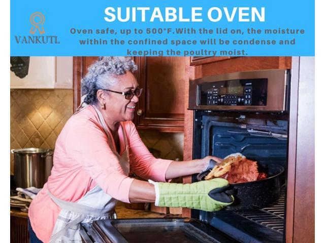 16 Inch Roasting Pan with Lid - Covered Oval Roaster - Enamel Carbon Steel Roaster Pot - Excellent Heat Distribution and Non-sticky - for Turkey...