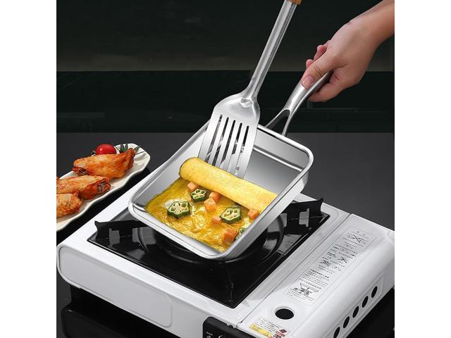 7.5' Japanese Omelette Egg Pan, 316 Stainless Steel Egg Pan, Square Frying Pans for Making Omelets and Bacon, Easy to Clean,Silver