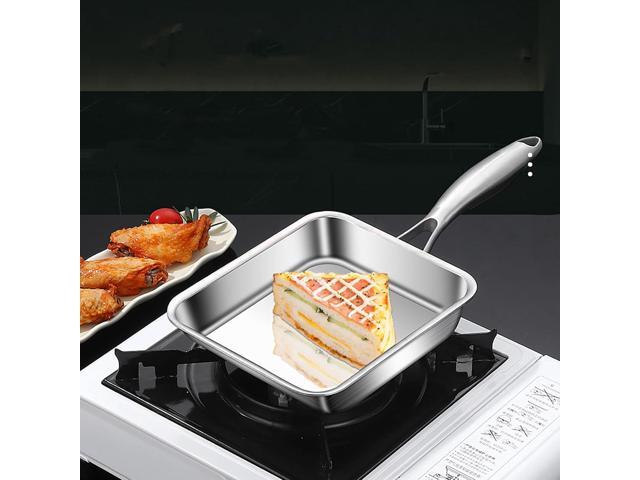 7.5' Japanese Omelette Egg Pan, 316 Stainless Steel Egg Pan, Square Frying Pans for Making Omelets and Bacon, Easy to Clean,Silver
