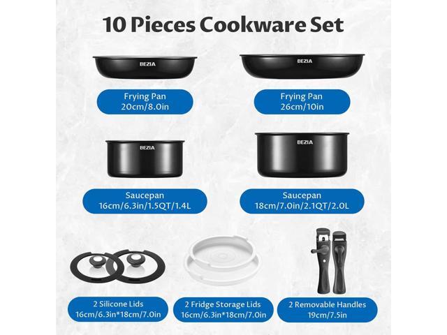 BEZIA Induction Cookware with Healthy Ceramic Coating, Camping Pots and Pans Set Nonstick 10pcs with Detachable Handles, Induction RV Kitchen Set...