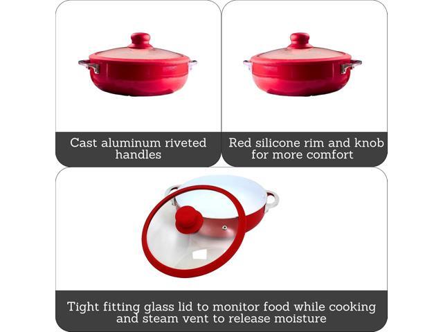 IMUSA USA 3.2Qt Red Ceramic Nonstick Caldero (Dutch Oven) with Silicone Rim & Glass Lid