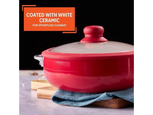 IMUSA USA 3.2Qt Red Ceramic Nonstick Caldero (Dutch Oven) with Silicone Rim & Glass Lid